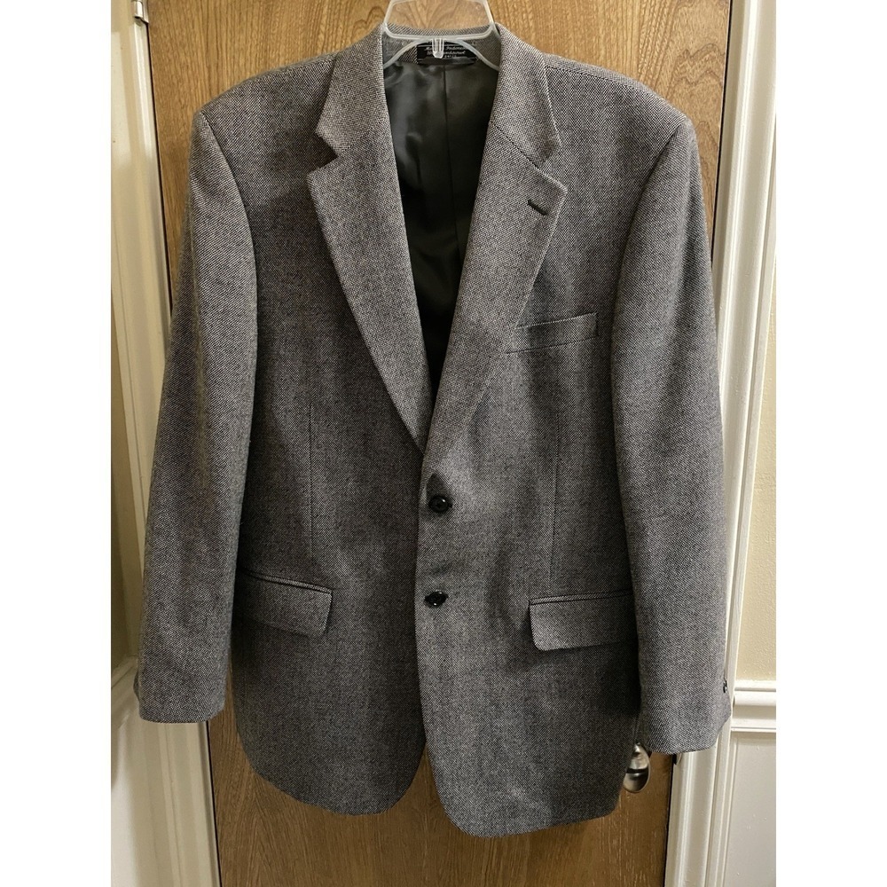 Stanley Blacker Blazer Men's 100% Lambswool Black White Tweed Style 42R 2 Button
